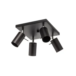 Loftspot Round i sort, 4 lyskilder, firkantet