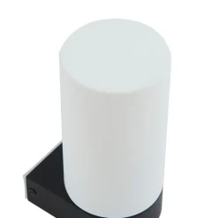 Lucande Basolo væglampe til badeværelset, sort, højde 17,2 cm, glas