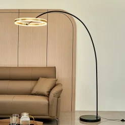 Lucande buelampe Yekta, messingfarvet, 183 cm, dæmpbar