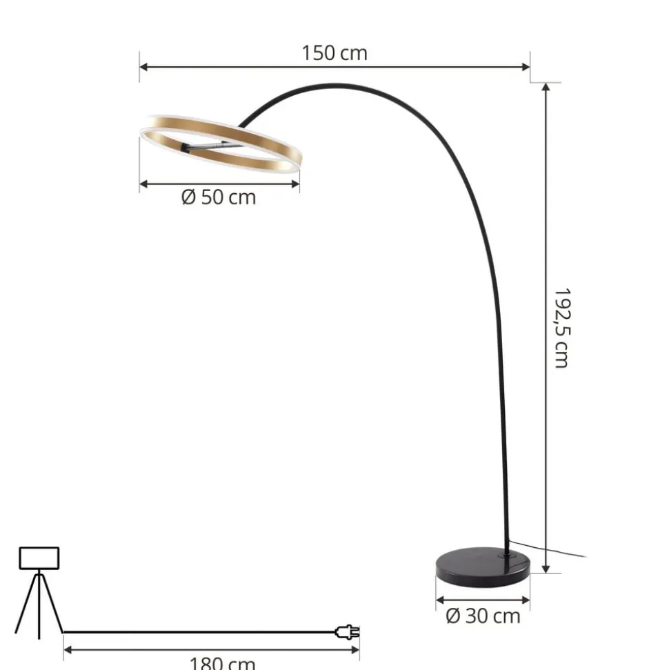 Lucande buelampe Yekta, messingfarvet, 183 cm, dæmpbar
