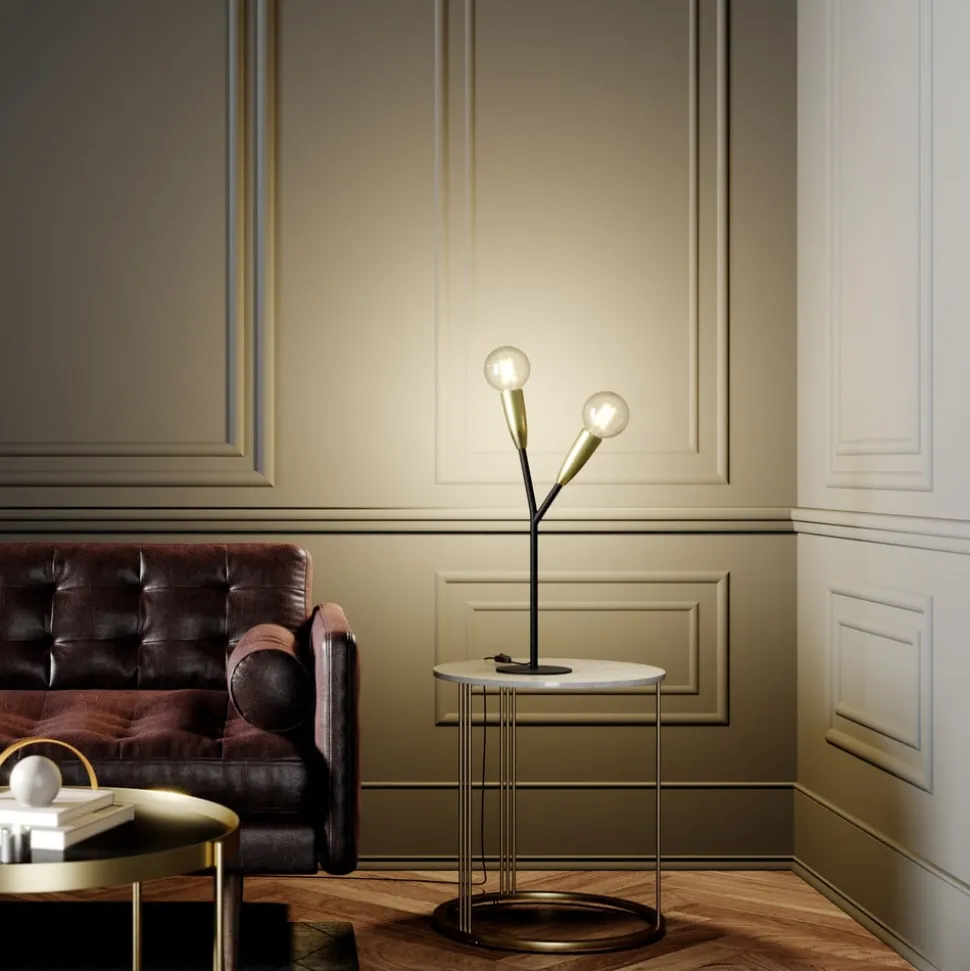 Lucande Carlea bordlampe, 2 lyskilder sort-messing