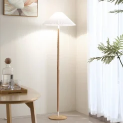 Lucande Ellorin gulvlampe, hvid, træ, Ø 47,5 cm, E27