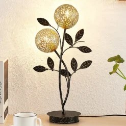 Lucande Evory bordlampe, 48 cm, 2 lyskilder, sort/guld, G9