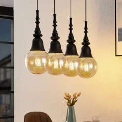 Lucande Gesja pendellampe, 4 lyskilder, lang, sort