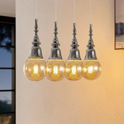 Lucande Gesja pendellampe, 4 lyskilder, lang, krom