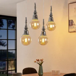 Lucande Gesja pendellampe, 4 lyskilder, lang, krom