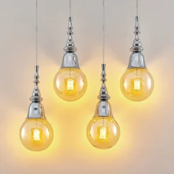 Lucande Gesja pendellampe, 4 lyskilder, lang, krom