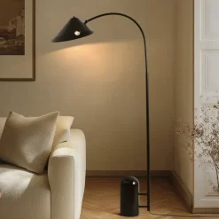 Lucande gulvlampe Alviero, 157 cm, sort, metal, marmor