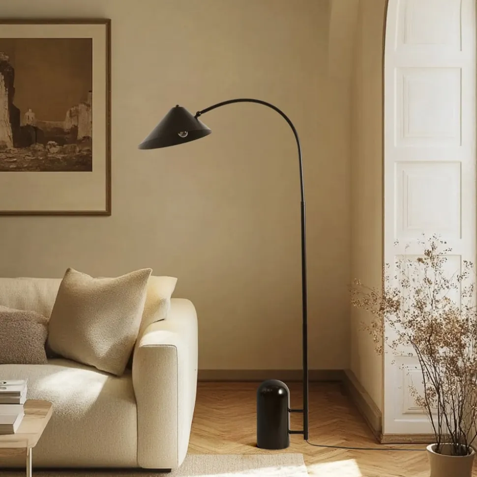 Lucande gulvlampe Alviero, 157 cm, sort, metal, marmor