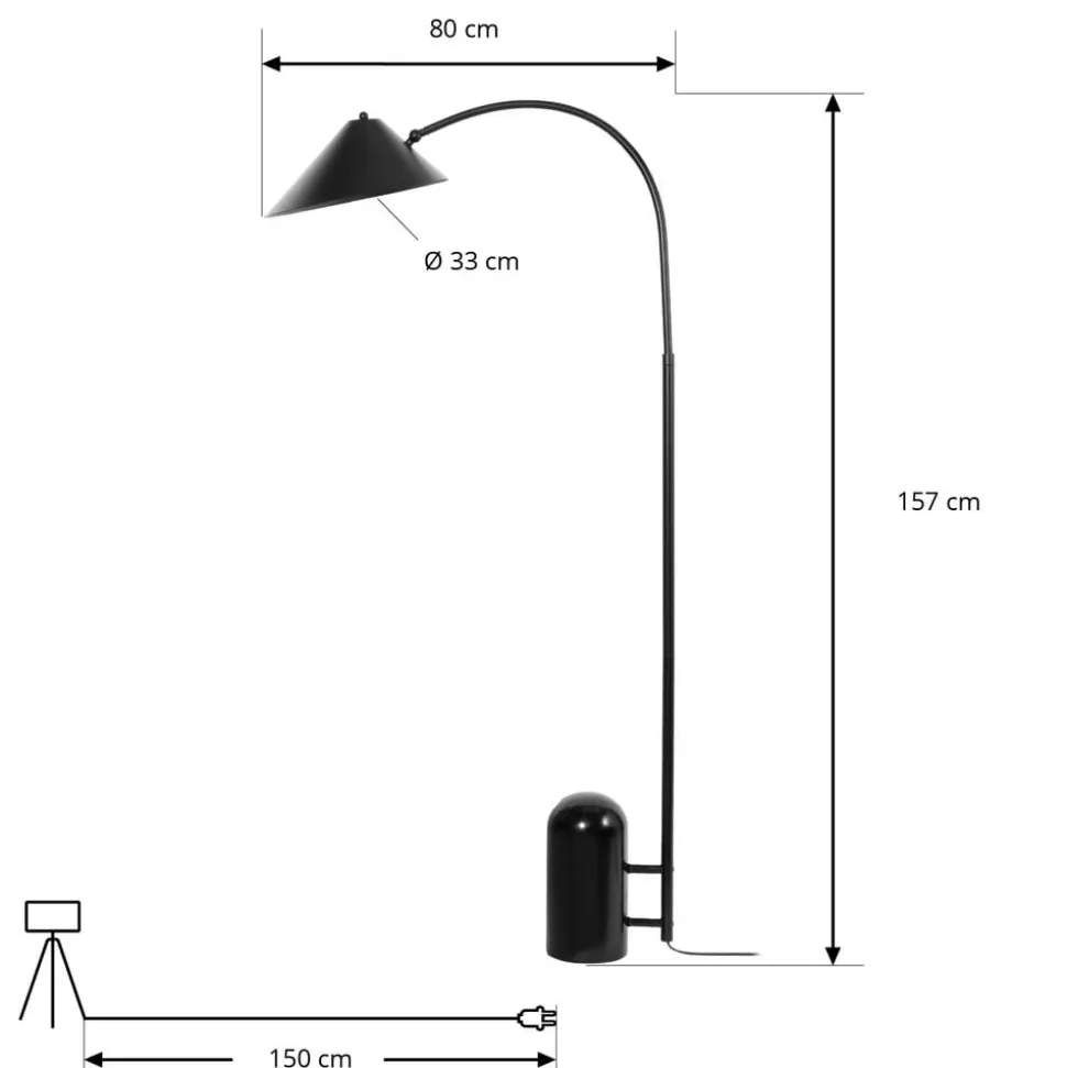 Lucande gulvlampe Alviero, 157 cm, sort, metal, marmor