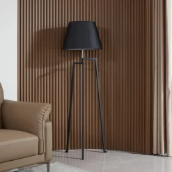 Lucande gulvlampe Amona, sort, tekstil, 150 cm, trefod