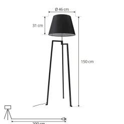 Lucande gulvlampe Amona, sort, tekstil, 150 cm, trefod