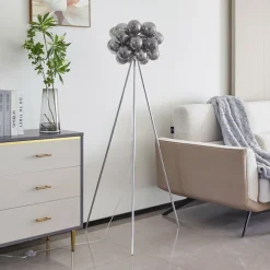 Lucande Gulvlampe Diborah, røggrå, glas, 150 cm, G9