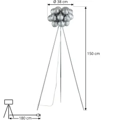 Lucande Gulvlampe Diborah, røggrå, glas, 150 cm, G9
