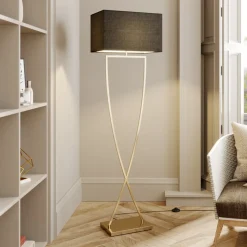 Lucande gulvlampe Evaine, messing/sort, 155 cm, E27