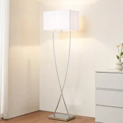 Lucande gulvlampe Evaine, krom/hvid, metal, 157 cm, E27