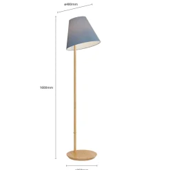 Lucande gulvlampe Jinda, blå, træ, stof, 160 cm, E27