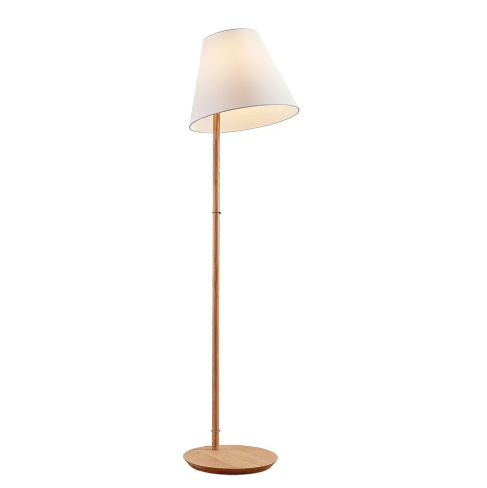 Lucande gulvlampe Jinda, hvid, træ, stof, 160 cm, E27