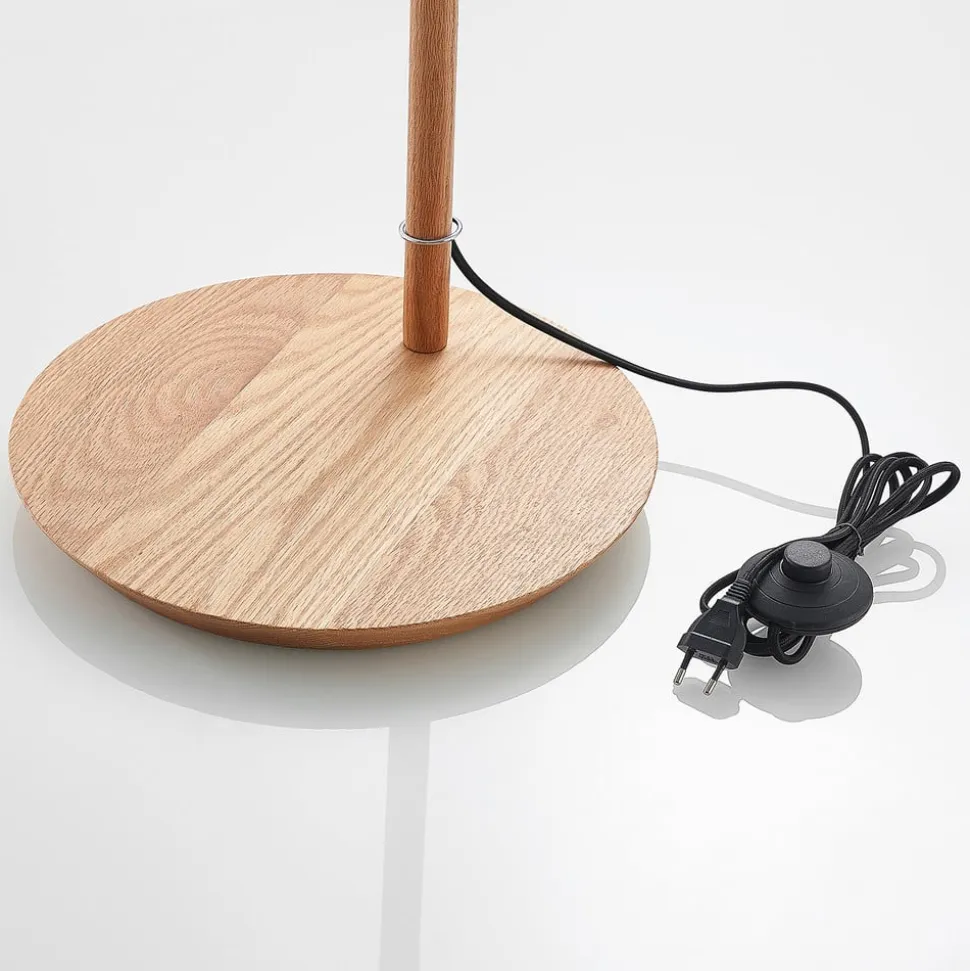 Lucande gulvlampe Jinda, hvid, træ, stof, 160 cm, E27