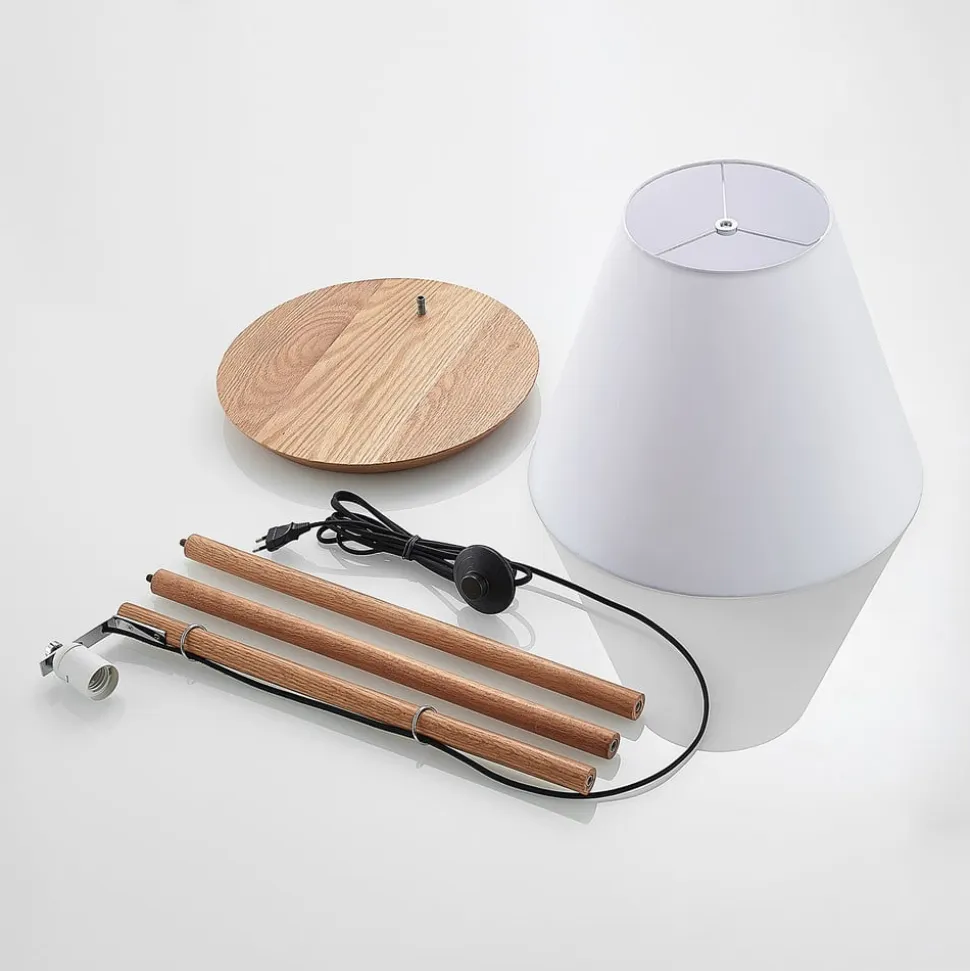 Lucande gulvlampe Jinda, hvid, træ, stof, 160 cm, E27