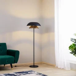 Lucande gulvlampe Kellina, 151 cm, sort, metal, E27