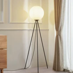 Lucande gulvlampe Kestralia, hvid, glas, Ø 35 cm, E27