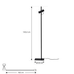 Lucande gulvlampe Lysias, sort, metal, højde 143,2 cm