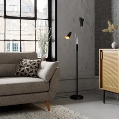 Lucande gulvlampe Medira, sort, 2 lyskilder, justerbar, GU10