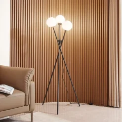 Lucande gulvlampe Visata, sort, glas, 3-lys, stativ