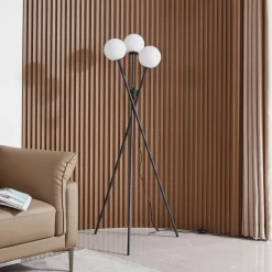 Lucande gulvlampe Visata, sort, glas, 3-lys, stativ