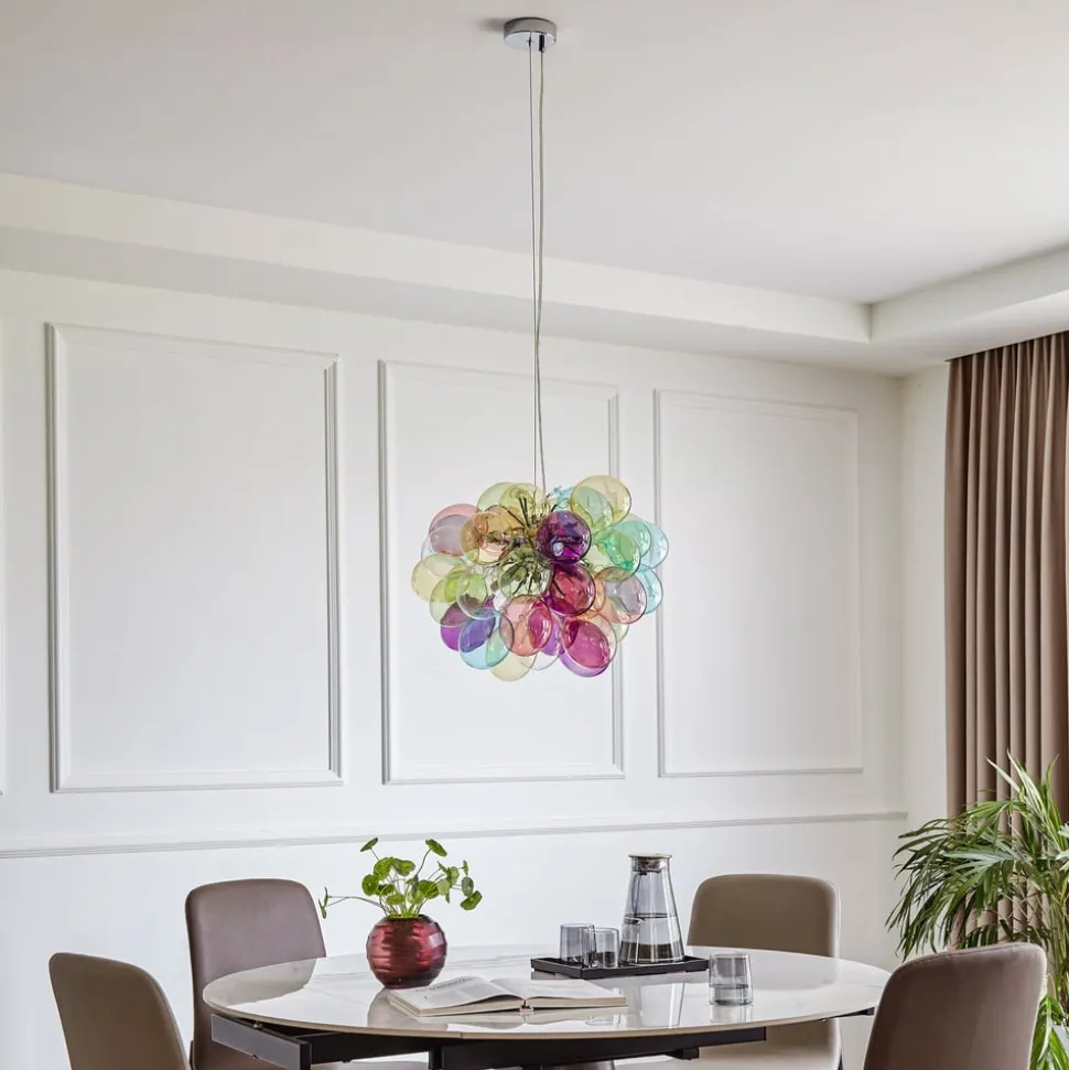 Lucande hængelampe Diborah, Ø 50 cm, farvet, glas, G9