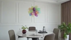 Lucande hængelampe Diborah, Ø 50 cm, farvet, glas, G9