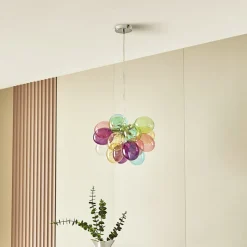 Lucande hængelampe Diborah, Ø 40 cm, farvet, glas, G9