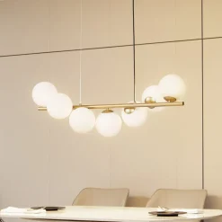 Lucande hængelampe Isandro, 95 cm, guld, hvid, 7 lyskilder, G9