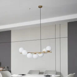 Lucande hængelampe Isandro, 95 cm, guld, hvid, 7 lyskilder, G9