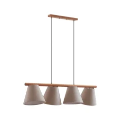 Lucande hængelampe Jinda, grå, træ, stof, 120 cm, E27