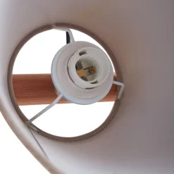 Lucande hængelampe Jinda, grå, træ, stof, 120 cm, E27