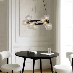 Lucande hængelampe Marvi, Ø 68 cm, sort, glas, metal