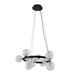 Lucande hængelampe Marvi, Ø 68 cm, sort, glas, metal