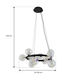 Lucande hængelampe Marvi, Ø 68 cm, sort, glas, metal
