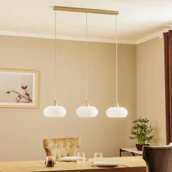 Lucande hængelampe Sharvil, 3 lyskilder, hvid, glas, 97 cm