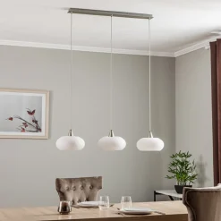 Lucande hængelampe Sharvil, 3 lyskilder, hvid, glas, 97 cm