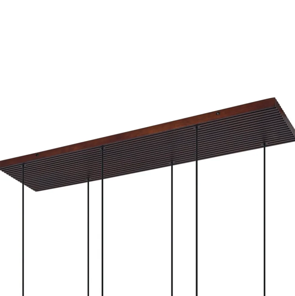 Lucande hængelampe Veloura, 6 lyskilder, 100 cm, glas, træ