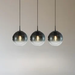 Lucande hængelampe Veloura, 3 lyskilder, 84 cm, glas, træ