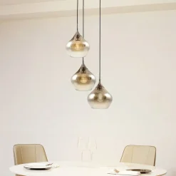 Lucande Jarven hængelampe, 3 lyskilder, sort, glas