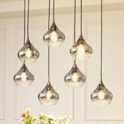 Lucande Jarven hængelampe, 7 lyskilder, sort, glas