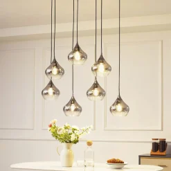 Lucande Jarven hængelampe, 7 lyskilder, sort, glas