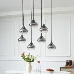 Lucande Jarven hængelampe, 7 lyskilder, sort, glas