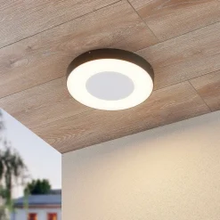 Lucande LED udendørs loftlampe Sora, rund, sensor, IP54