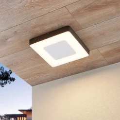 Lucande LED udendørs loftlampe Sora, kantet, sensor, IP54